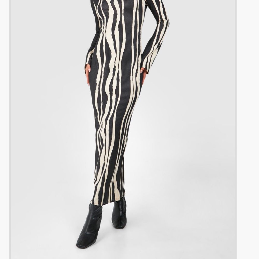 Boohoo Black and Cream Striped Maxi Dress